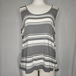 Horny Toad Cream & Gray Striped Tank Top Keyhole Back Women's Size XL GUC